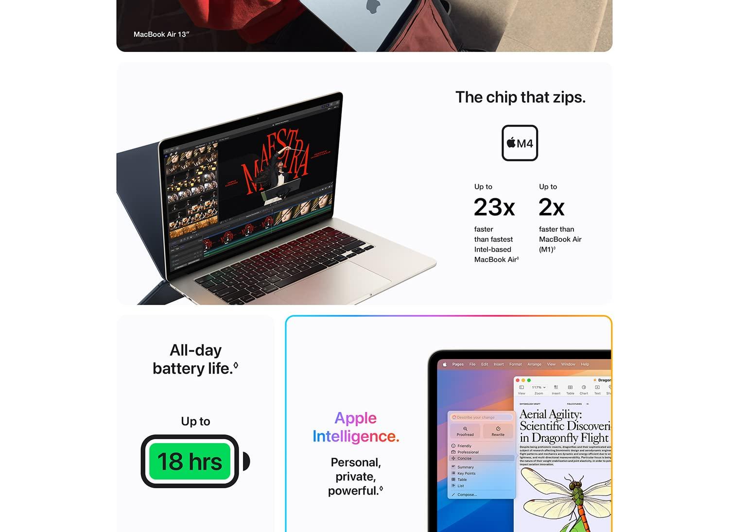 Get more done faster. M2 Up to 1.4x faster than MacBook Air with M1. M3 Up to 1.6x faster than MacBook Air with M1. MacBook Air 13 M3 Chip MacBook Air 13 and 15 M3 chip